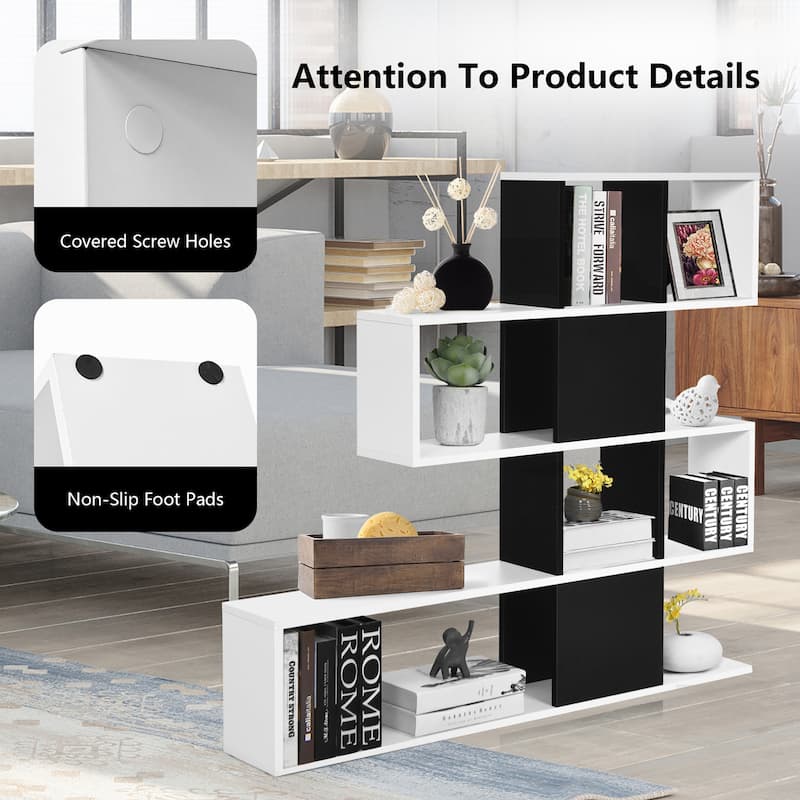 5 Shelf Bookshelf Modern Ladder Bookshelf 12 Cubes Storage Bookcase