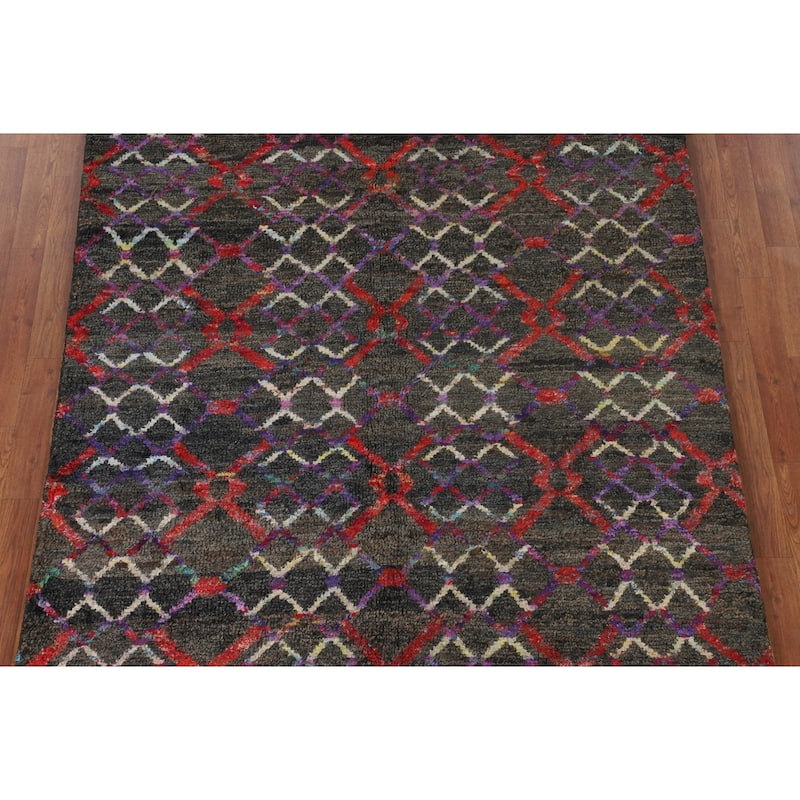 All-Over Trellis Moroccan Indian Area Rug Handmade Jute Carpet - 5'6"x 8'7"