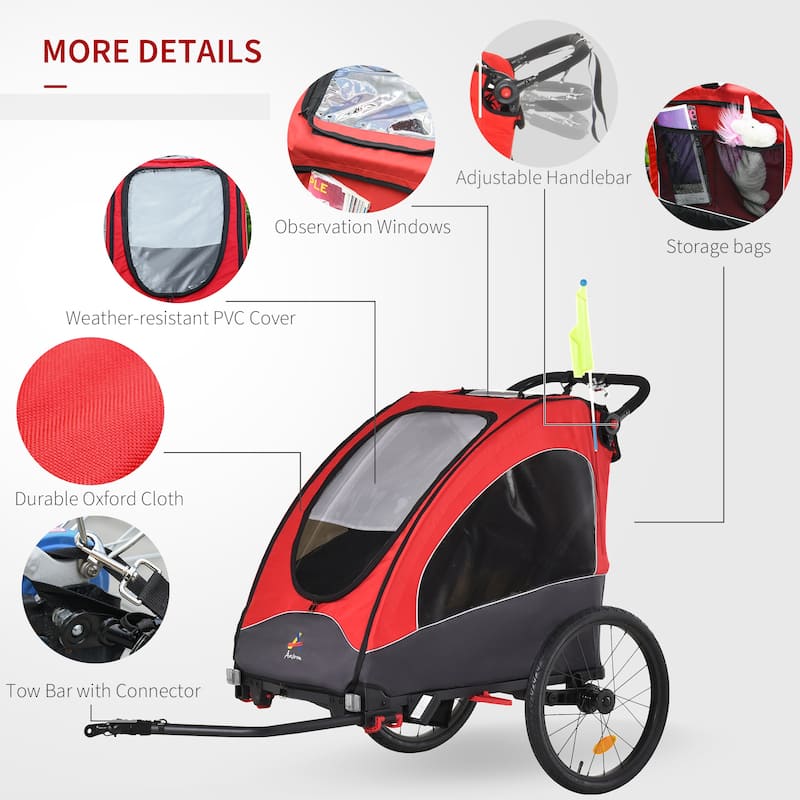 Multi-Functional Bike Trailer for Kids, Twin Stroller & Jogger with 5-Point Harness, Premium Rubber Tires, and Foldable Design