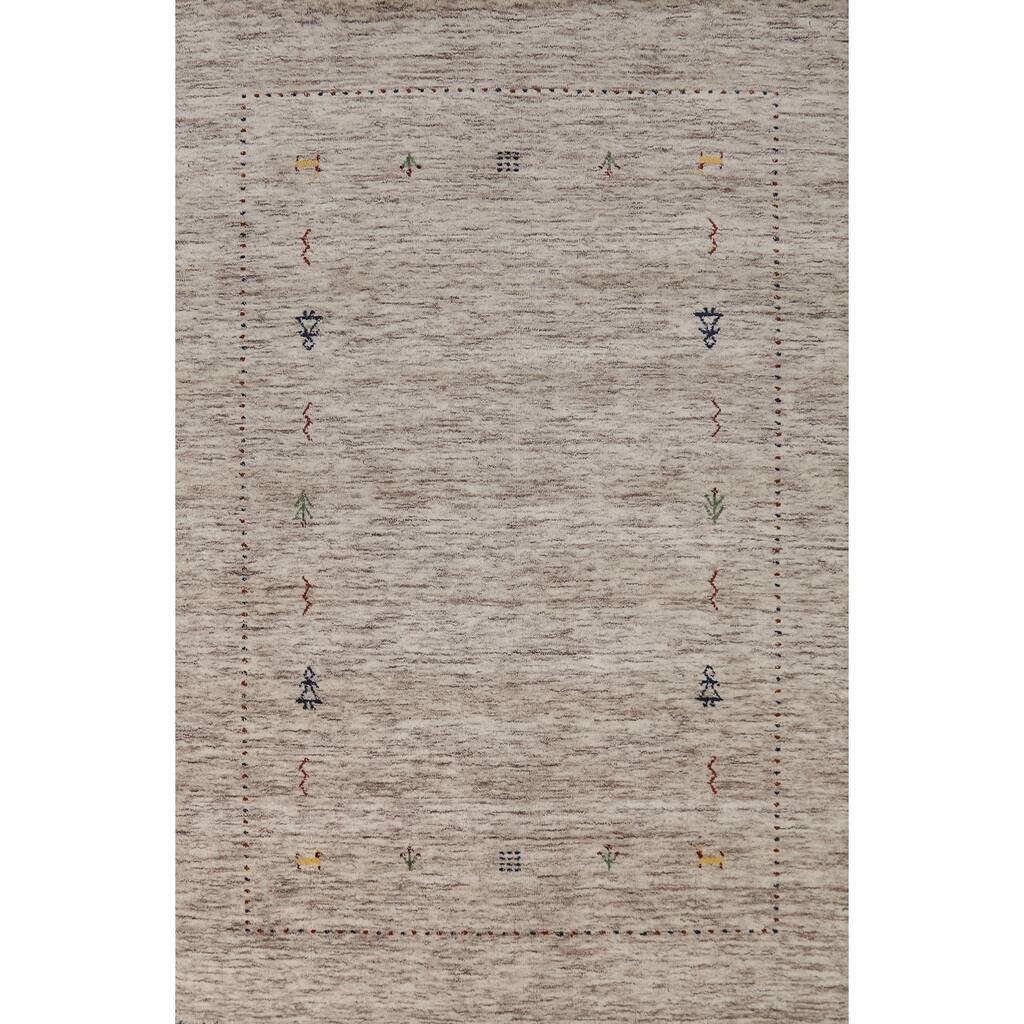 Hand Knotted Oriental 100% Wool Carpet Tribal Stripe Beige & Ivories Gabbeh Area Rug - 5' 9'' X 4' 0''