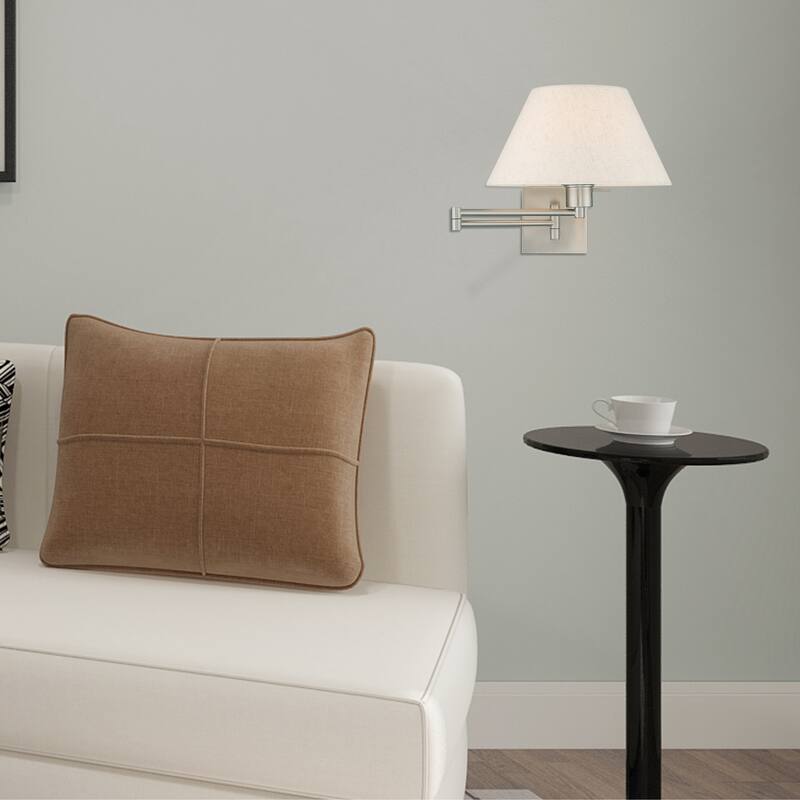 Livex Lighting 1-Light Oatmeal Shade Swing Arm Wall Lamp, 40038