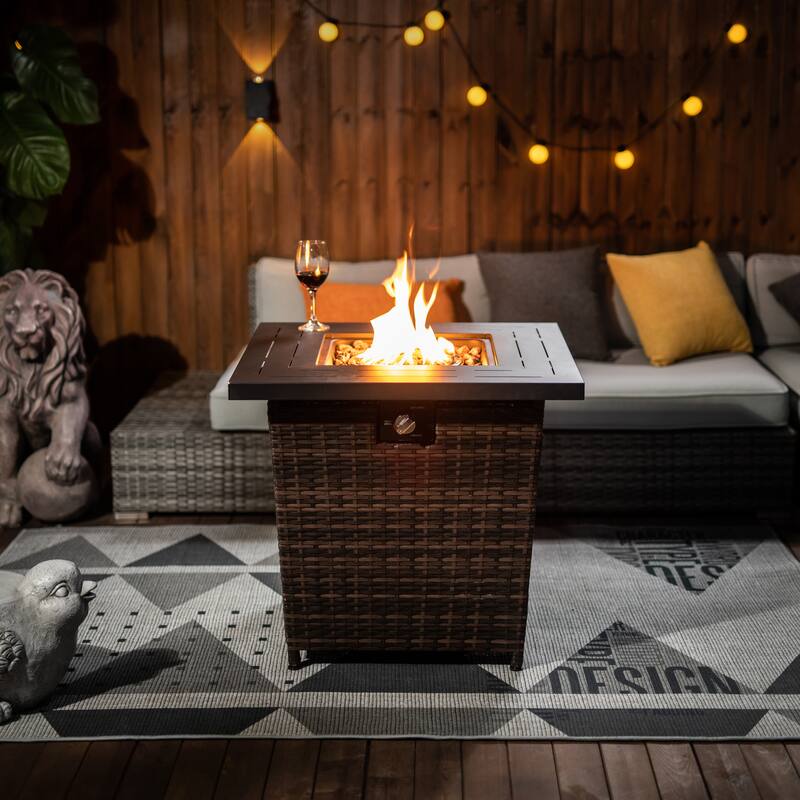 28inch Wicker Square Fire Pit Table