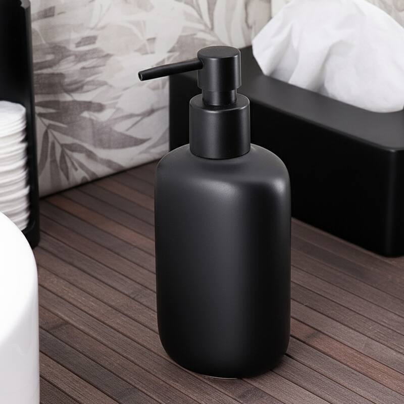 Oval Soap Dispenser - 3.25 L x 2.25 W x 6.75 H - Black