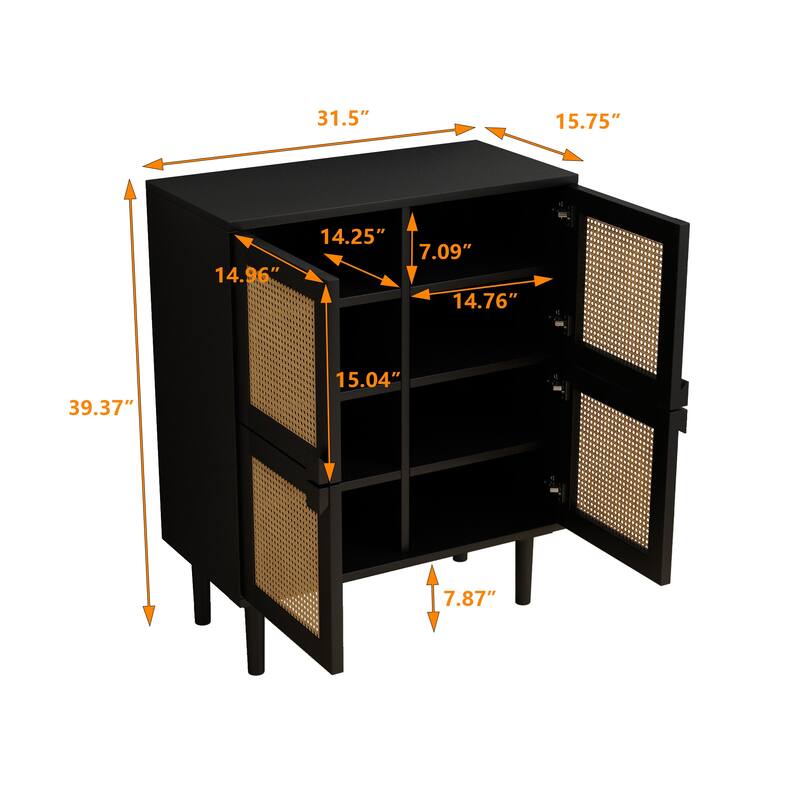 Modern Sideboard 4-Doors Rattan Mesh Storage Cabinet