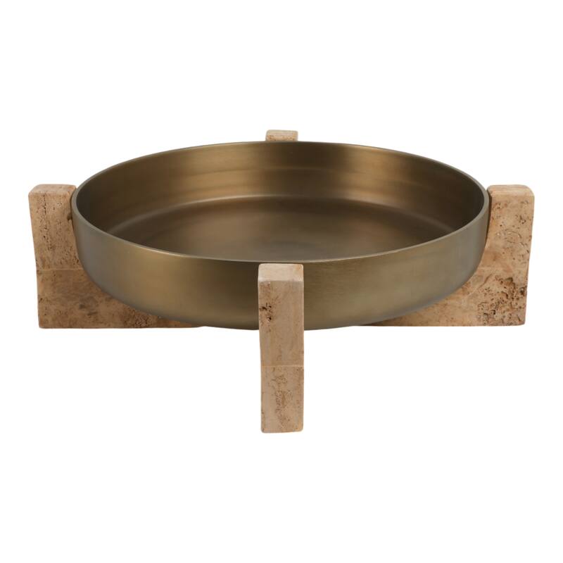 Metal Travertine Bowl Decorative Metallic Removable Stand - 6" Silver - 21" x 21" x 6"