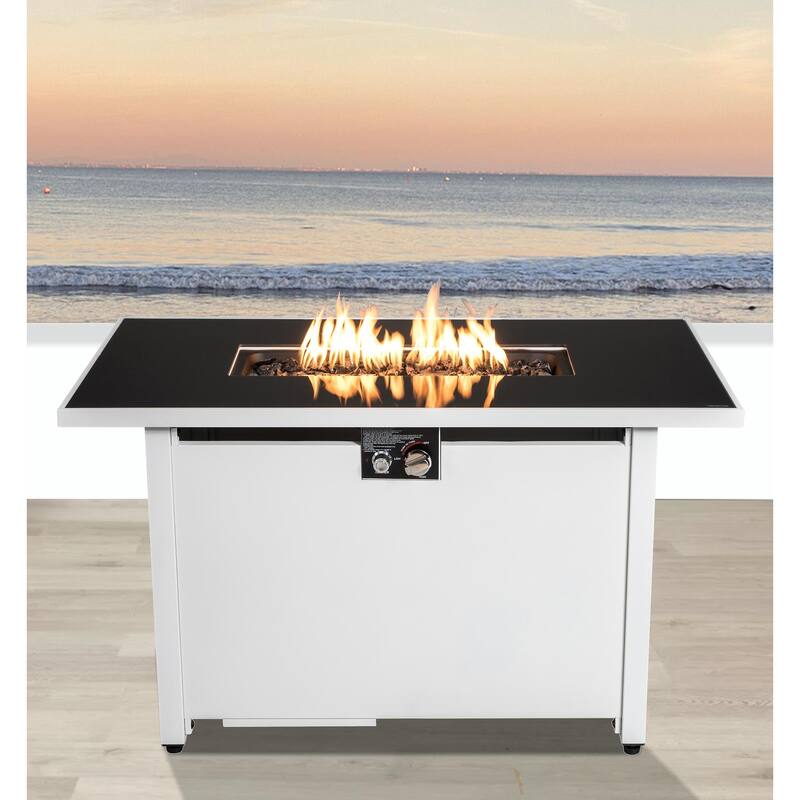 LSI 42 Grey Color Smoked Glass Metal Rectangle Fire Pit - White