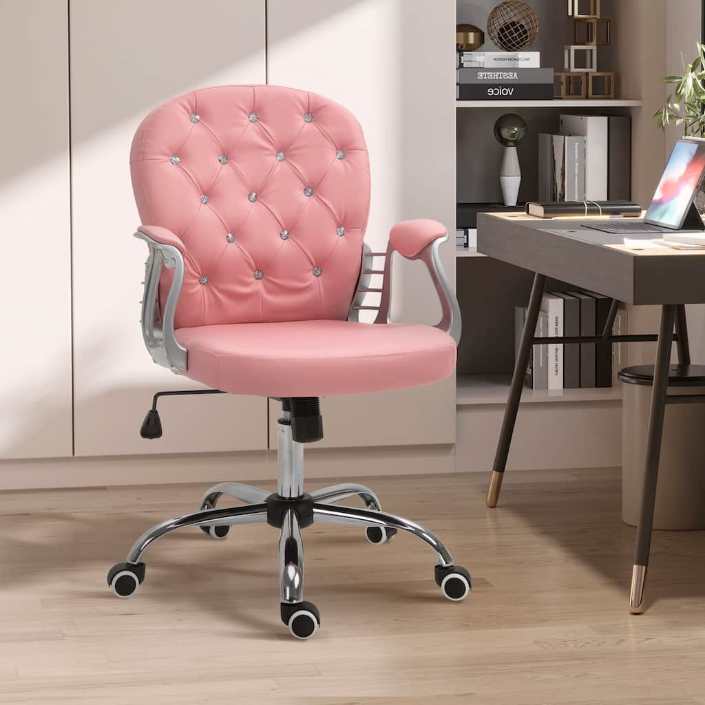 Pink Faux Leather Office Chair with Tilt Function, Padded Armrests & Swivel Wheels - 23.5" W x 23.75" D x 36.5" -40.5" H