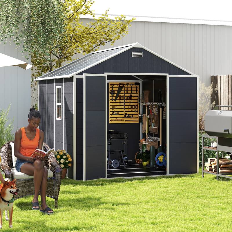 8*8ft Resin Storage Shed, High Quality PP Material, Waterproof, Rust And UV Proof, Large Storage Space, 12mm Thick PP Board