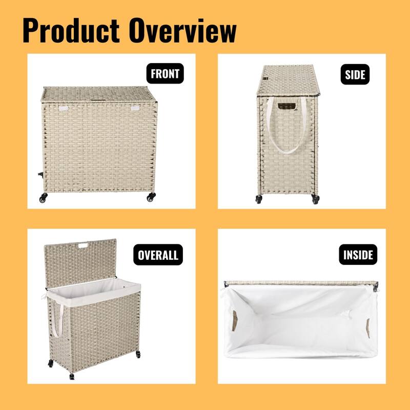 42.26 Gal PE Wicker Laundry Hamper with Lid, Removable Liner, Wheels