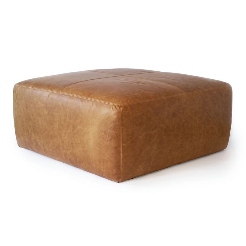 Poly & Bark Sequoia Ottoman - Full Grain Genuine Italian Leather - Cognac Tan