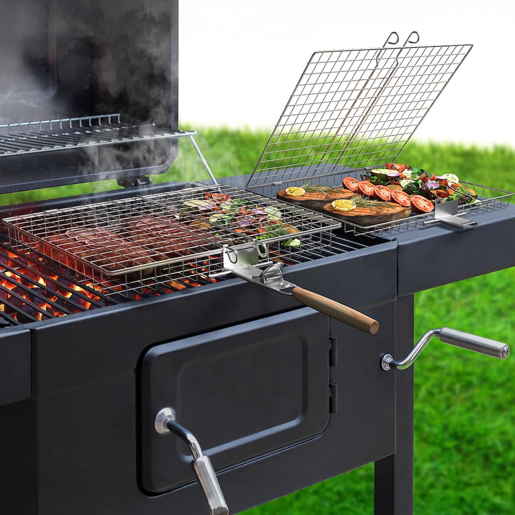 Sorbus Large Stainless Steel Barbecue Folding Grilling Basket with Removable Handles- Set of 2