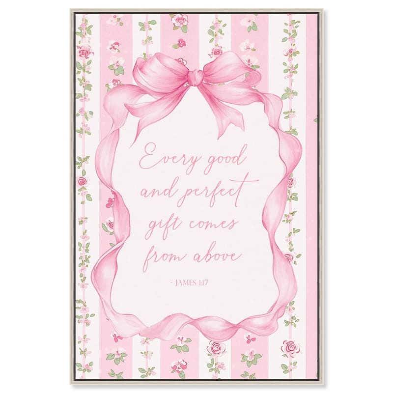 Good and Perfect Gift Bow Canvas by Art Remedy - Silver - 24" x 36"