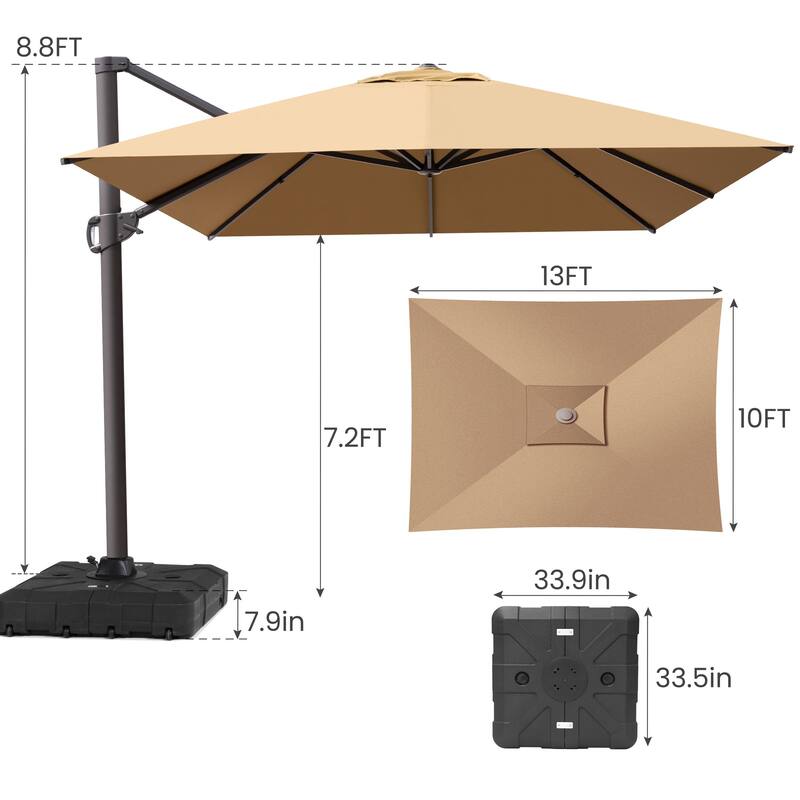 Outdoor 10 x 13 FT Shade Canopy Patio Cantilever Offset Umbrella with Base