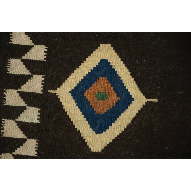 Hand Woven Oriental 100% Wool Carpet Southwestern Tribal Black Kilim Area Rug - 9' 9'' X 8' 5''