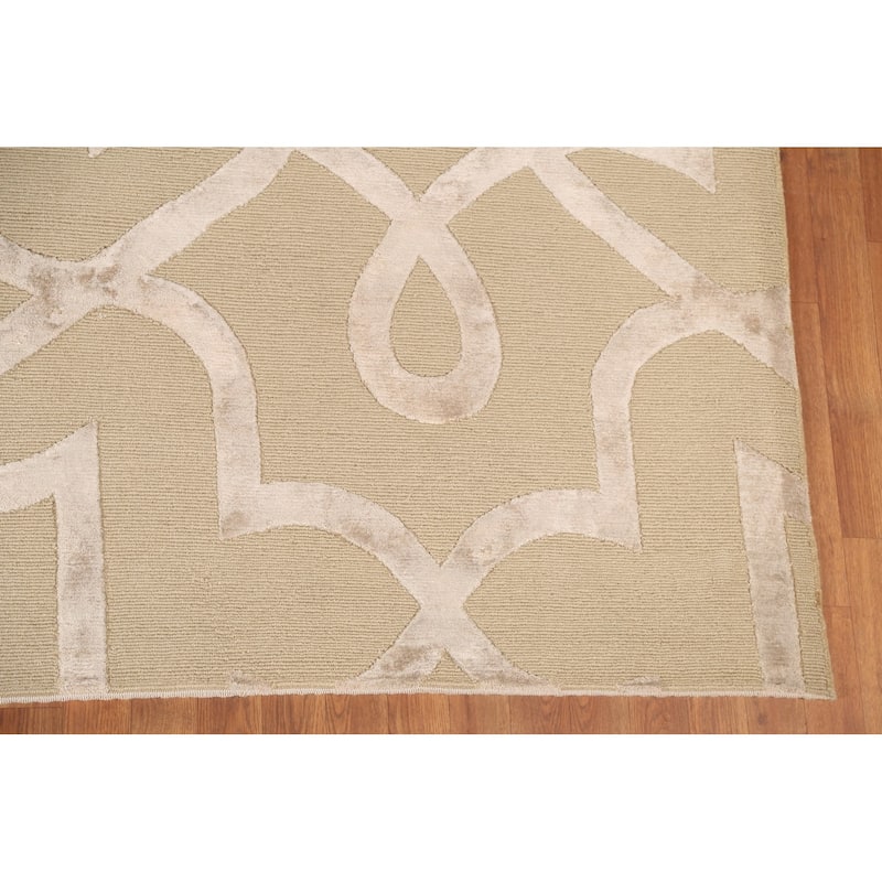 Geometric Nepalese Modern Area Rug Handmade Wool Carpet Beige - 9'2" x 11'10"