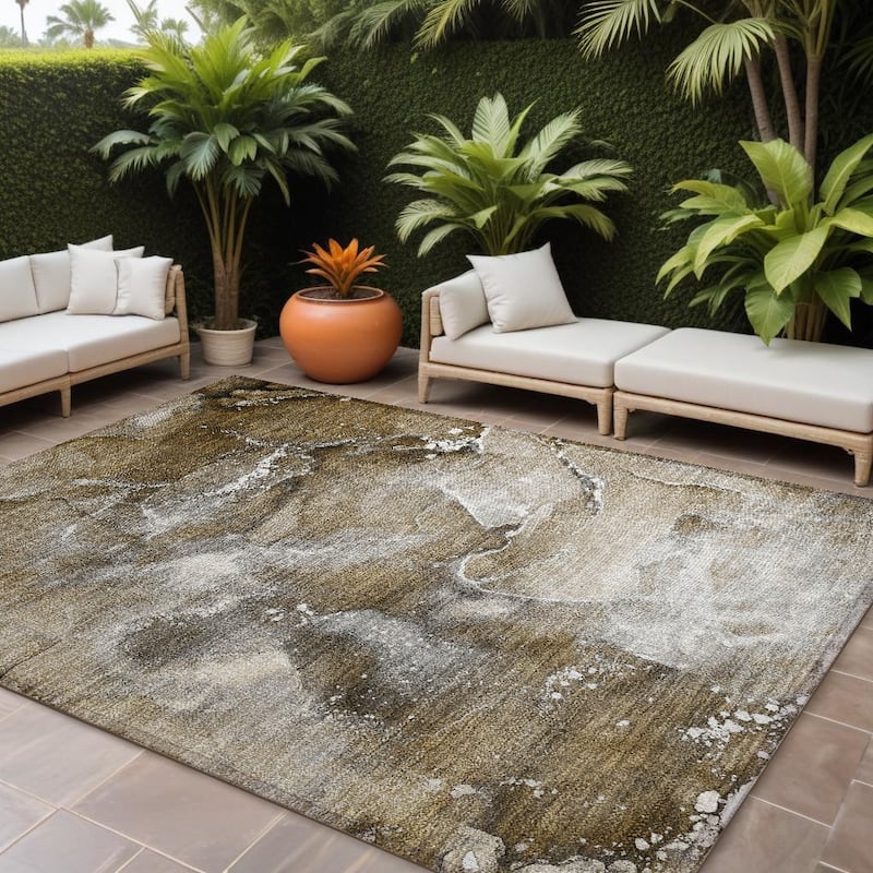 Una Contemporary Abstract Weather Resistant Classic Meets Modern Outdoor Rug - 8' X 10' - Multi