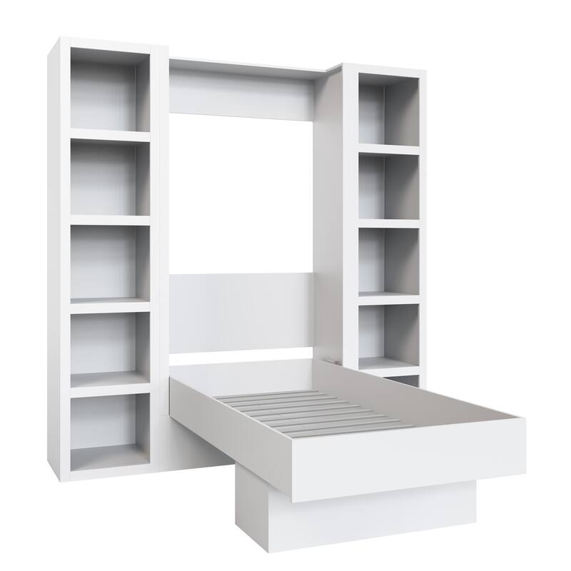 Easy-Lift Twin Murphy Wall Bed with Two Bookshelves
