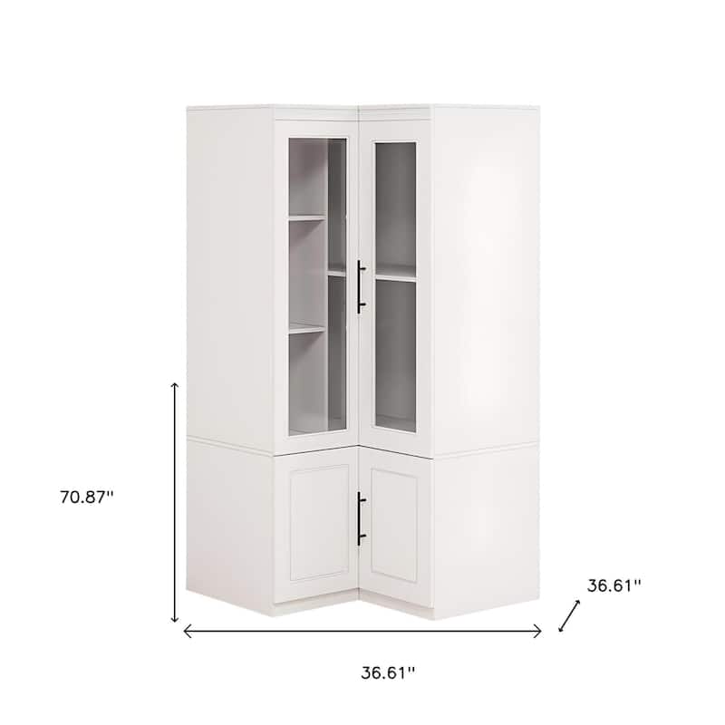 HomeRoots 71" White Wood Four Door Corner Combo Dresser