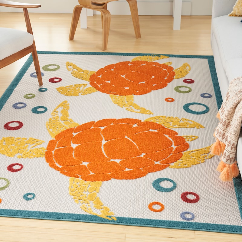 Nourison Aloha Indoor Outdoor Coastal Sea Turtles & Beach Area Rug - 3'6" x 5'6" - Blue/Teal/Multi