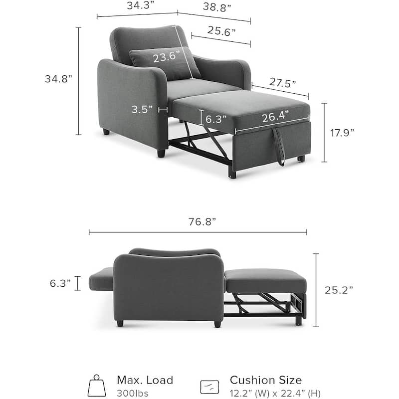 Mopio Sophie 4-in-1 Convertible Sleeper Chair Bed - Dark Gray Fabric