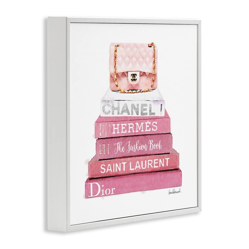 Stupell Pink Fashion Book Stack Handbag Framed Wall Art