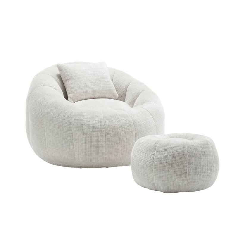 HOMEFUN Cozy Beanbag Sofa With Memory Foam Filler, Oversized Round Sofa - Beige