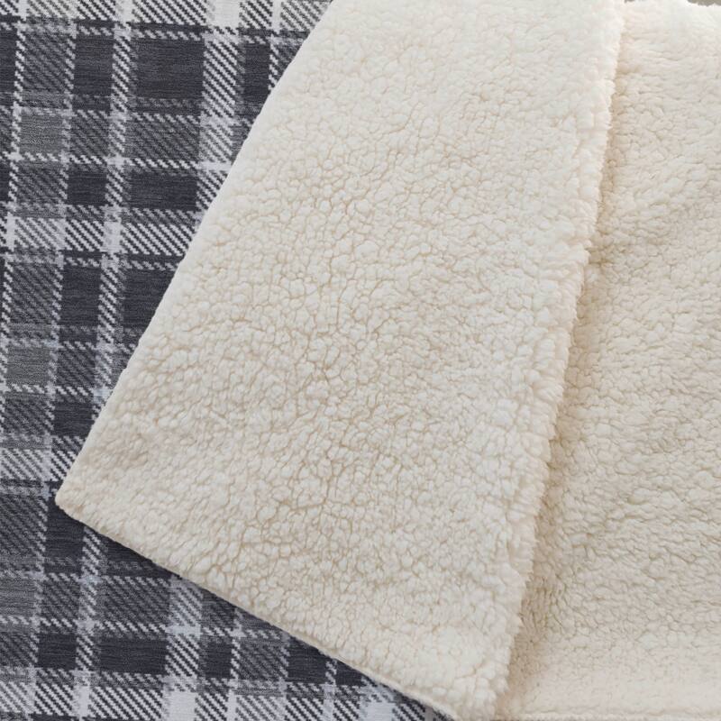 Premium Machine Washable Plaid Sherpa Throw Blanket