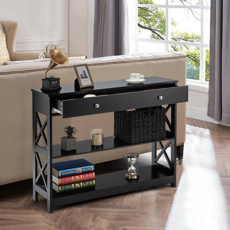 3-Tier Console Table with Drawers for Entryway and Living Room Storage - 39.5" x 12" x 31.5"