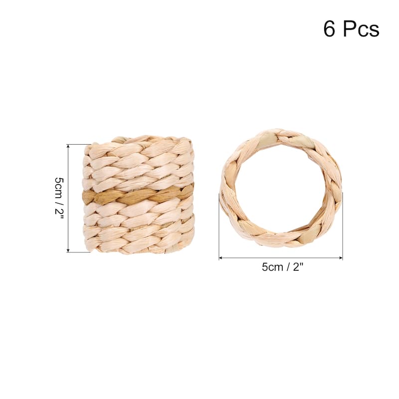 6pcs Rattan Napkin Rings Woven Cattail Napkin Ring for Dining 2"x2" - Brown Dark Brown - 6pcs