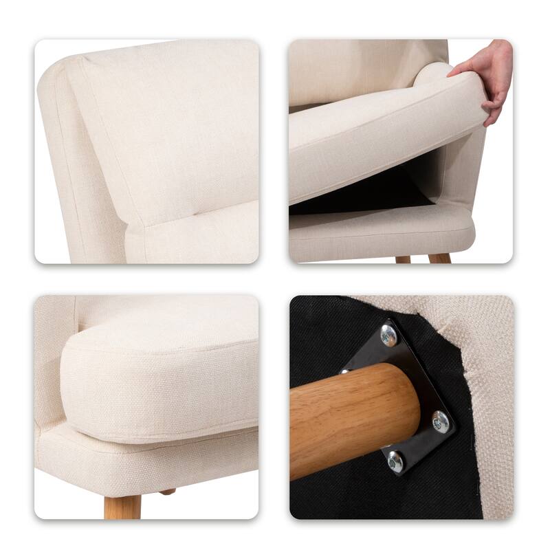 Accent Chair with Ottoman Set, Fabric Armchair with Wood Legs and Adjustable Backrest , Mid Century Modern Comfy Lounge Chair