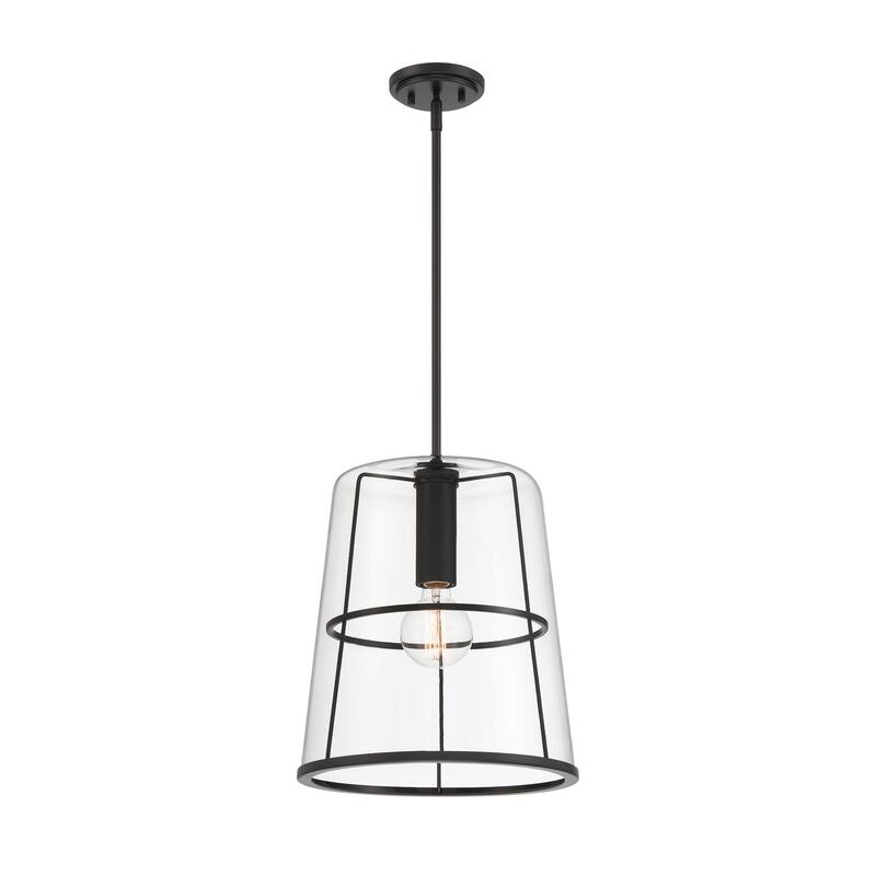 Alonzo 14 in. 1-Light Matte Black Transitional Pendant Light