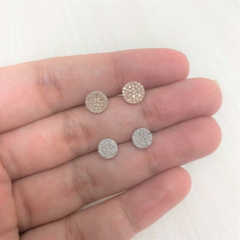 Joelle Collection Round Diamond Stud Earrings - 14K Gold 1/5 CTTW Round Pave Disc Diamond Studs