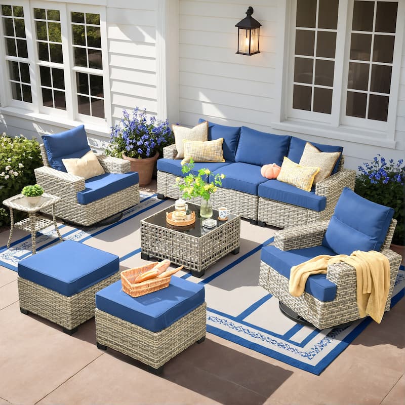 XIZZI 9-piece Patio Furniture Outdoor Wicker Swivel Chair Set