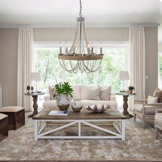 Distressed Wood Beaded 6-Light Candle Chandelier