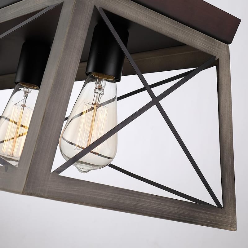 5-Light Antique Bronze Linear Kitchen Light Farmhouse Chandelier with Wood Open Frame - Brown