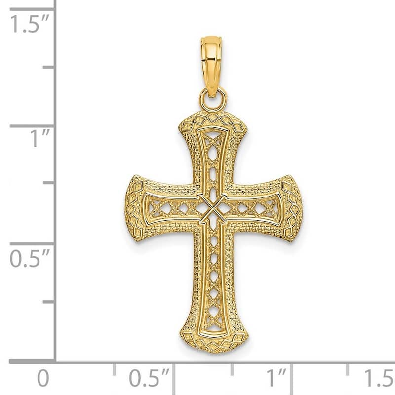 Curata 14k Yellow Gold Filigree Heavily Textured Cross Necklace 18mm x 25.3mm