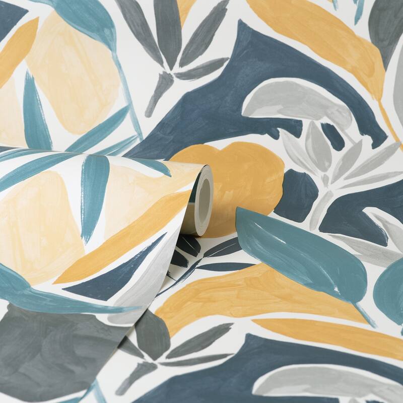 Fine Decor Marisol Yellow Artistic Leaf Wallpaper