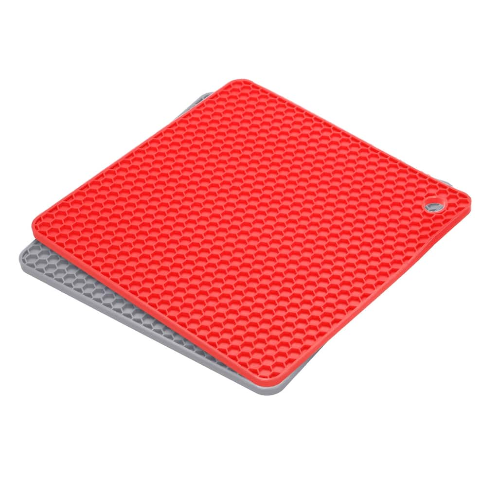 Silicone Trivet Mats 2pcs, Square Hot Pan Pads Hot Pot Holder - Light Gray, Red - Light Gray, Red