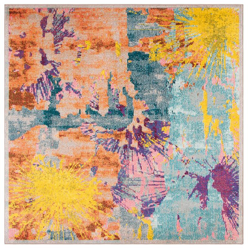 SAFAVIEH Madison Jeannine Vintage Abstract Rug - 6'7" Square - Blue/Orange