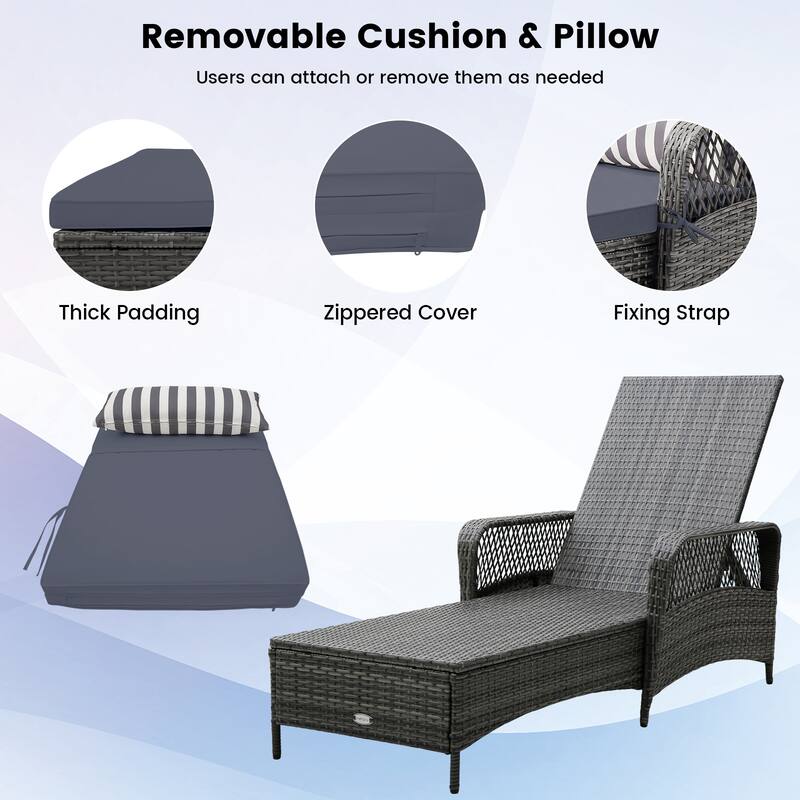 Gymax 2 PCS Outdoor Chaise Lounge Chair Patio Recliner w/ 6-Level