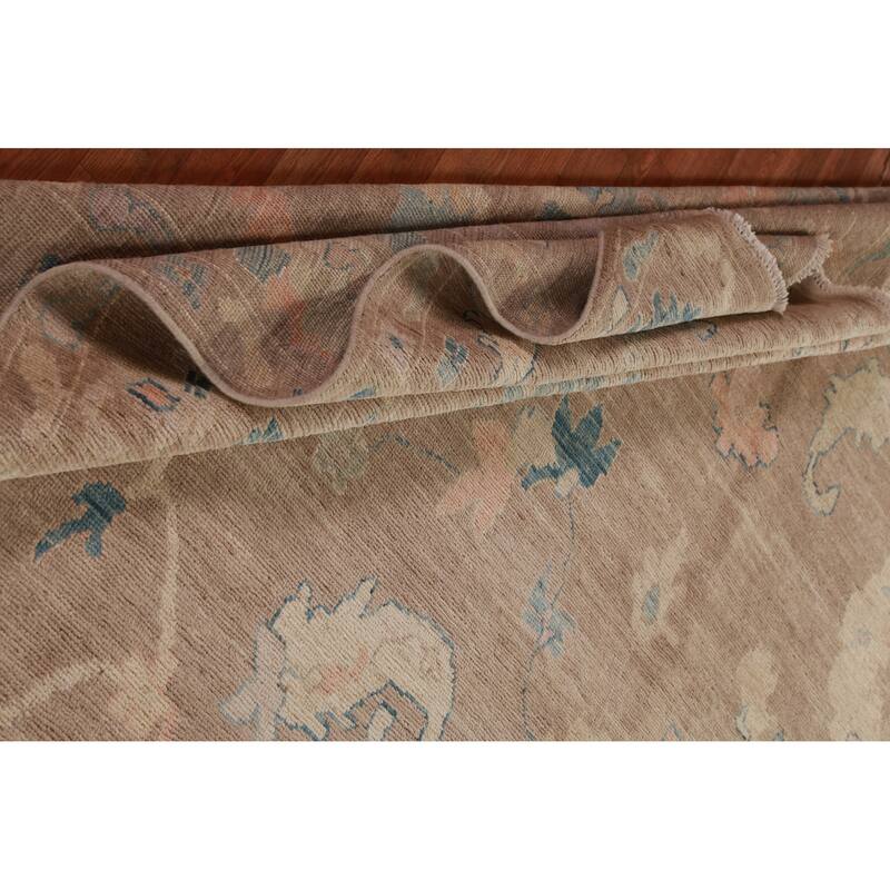 Hand Knotted Oriental 100% Wool Carpet Transitional All-Over Brown Oushak Area Rug - 12' 11'' X 9' 4''