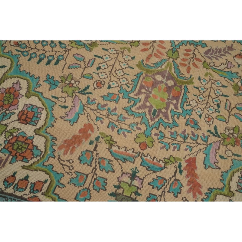 Hand Knotted Oriental 100% Wool Carpet Traditional Floral Beige & Ivories Tabriz Area Rug - 9' 8'' X 6' 4''