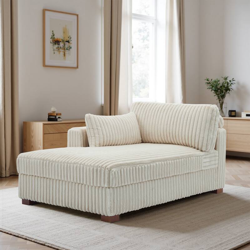 UIXE Upholstered Plush Bedroom Lounge Chairs with Right Armrest & Lumbar Pillow