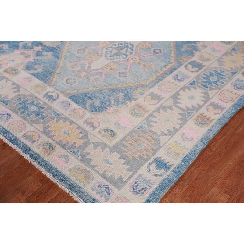 Hand Knotted Oriental 100% Wool Carpet Transitional Geometric Navy Blue & Blues Oushak Area Rug - 10' 4'' X 8' 10''