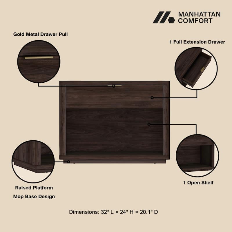 Manhattan Comfort Evelyn 32" Nightstand (1-Drawer)