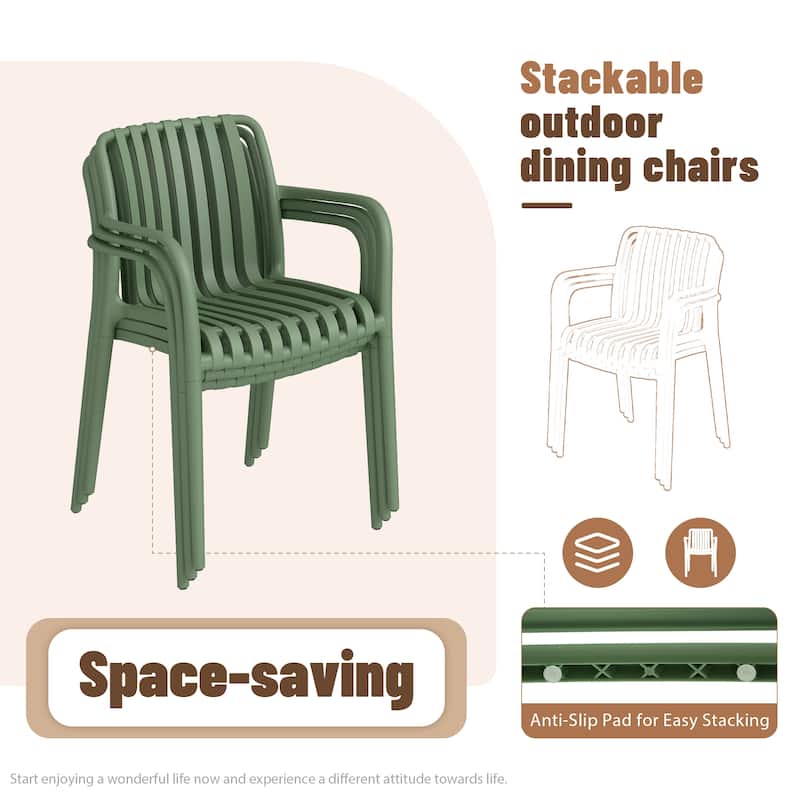 Outdoor Stackable Plastic Chairs Dining Chair Set 4-Piece Lightweight Armchair