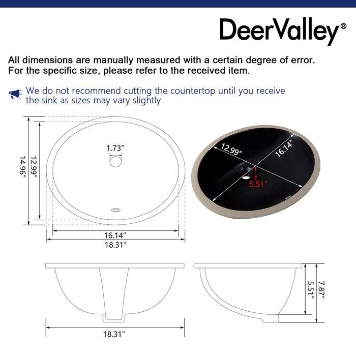 DeerValley Symmetry 18" Oval Vitreous China Undermount Bathroom Sink