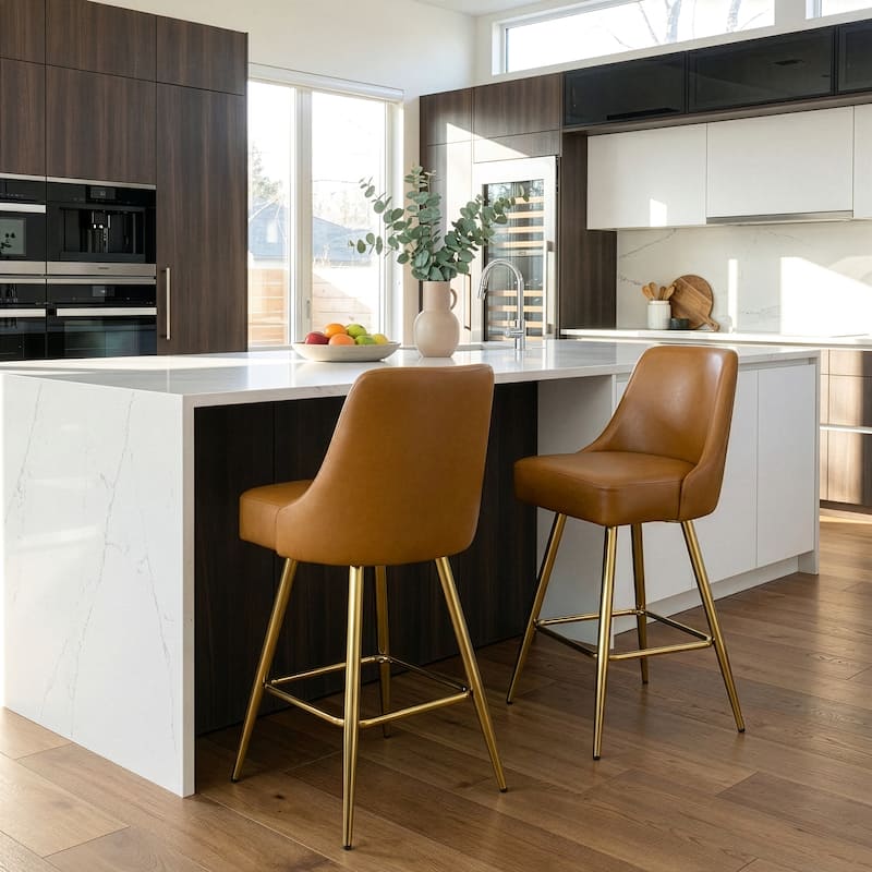 Set of 2 Auren Upholstered Stool with Golden Legs