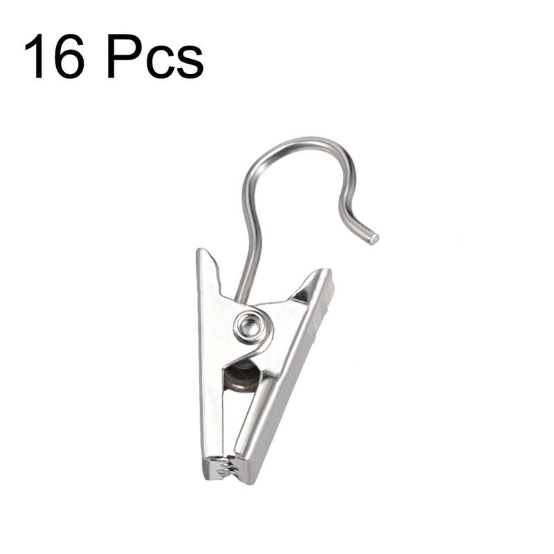 Curtain Clips with Hooks Metal 18mm Clip Length Silver Tone 16 Pcs - Silver Tone