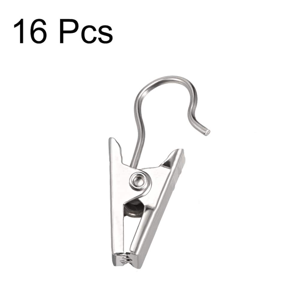 Curtain Clips with Hooks Metal 18mm Clip Length Silver Tone 16 Pcs - Silver Tone